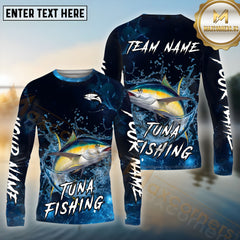 Maxcorners Tuna Fishing Blue Splash Water Effect Pattern Sport Jersey Personalized Name, Team Name Long Sleeve Shirt