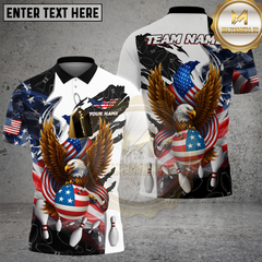 Maxcorners Bald Eagle Bowling Ball American Flag Personalized Name, Team Name 3D Shirt