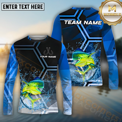 Maxcorners Mahi-Mahi Fishing Blue Ocean Pattern Pattern Sport Jersey Personalized Name, Team Name Long Sleeve Shirt