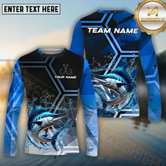 Maxcorners Marlin Fishing Blue Ocean Pattern Pattern Sport Jersey Personalized Name, Team Name Long Sleeve Shirt