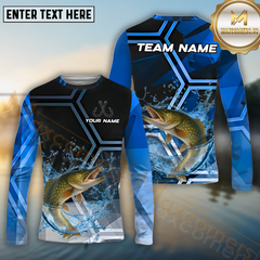 Maxcorners Pike Fishing Blue Ocean Pattern Pattern Sport Jersey Personalized Name, Team Name Long Sleeve Shirt