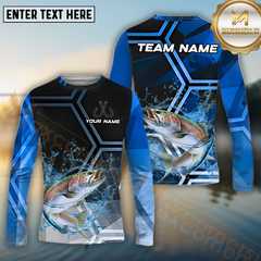 Maxcorners Trout Fishing Blue Ocean Pattern Pattern Sport Jersey Personalized Name, Team Name Long Sleeve Shirt