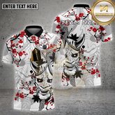 Maxcorners Bowling Shirt Japanese Oni Mask Cherry Blossom Design Multicolor Options Personalized Name, Team Name 3D Shirt (4 Colors)