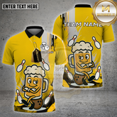 Maxcorners Bowling Shirt Confident Beer Mug Yellow Grunge Style Multicolor Options Personalized Name, Team Name 3D Shirt (4 Colors)