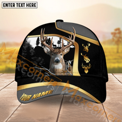 Maxcorners Forest Hunting Black Grey With Line Gold Pattern Design Personalized Name 3D Cap (Deer/Moose/Elk/Turkey/Boar/Duck)