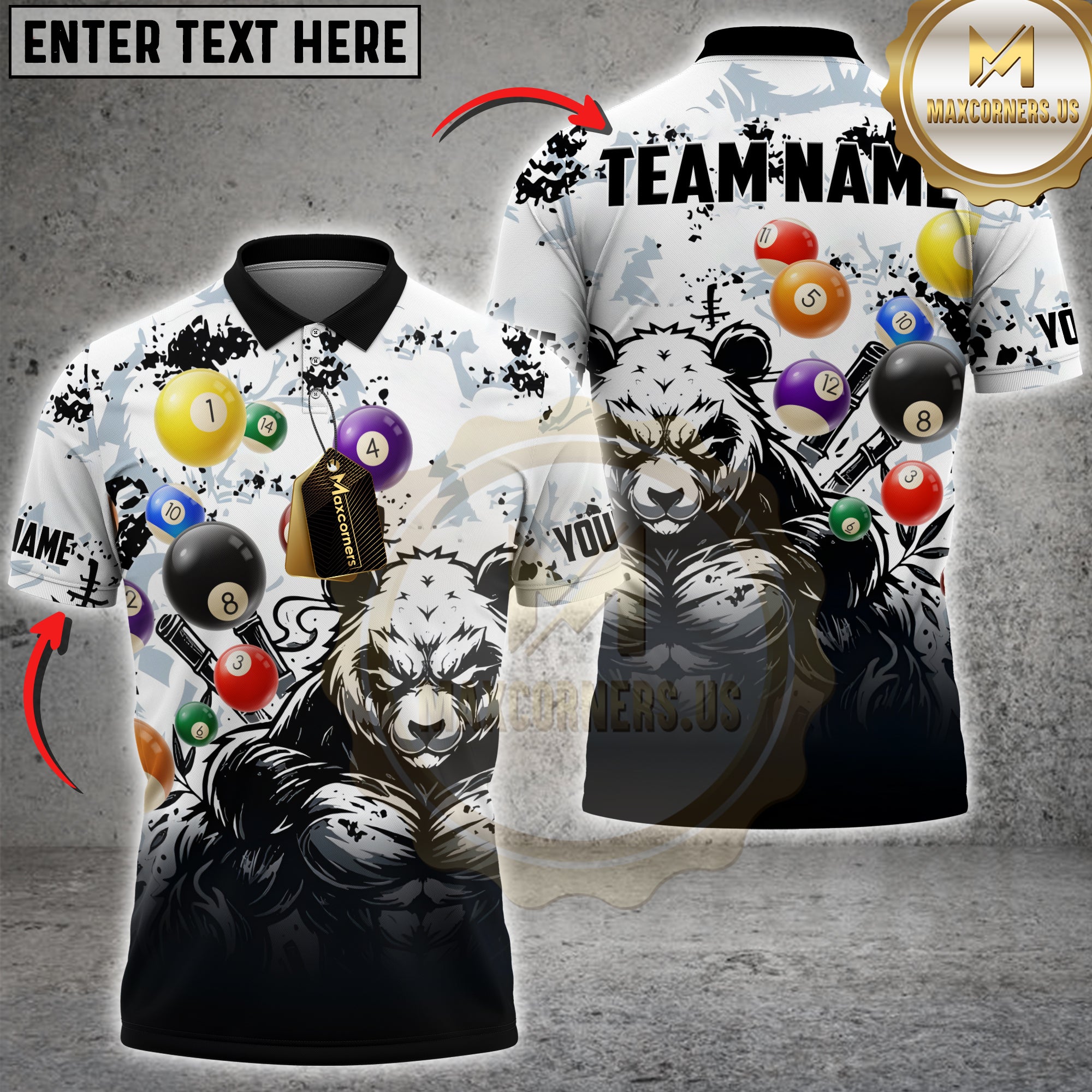 Panda Billiards Shirt Custom Name – Panda with Colorful Pool Balls 3D Style Team Jersey for Billiard Players