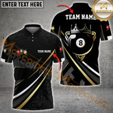 Maxcorners Billiards Polo Shirt Golden Crown Elegant Design Multicolor Options Personalized Name, Team Name 3D Shirt (4 Colors)