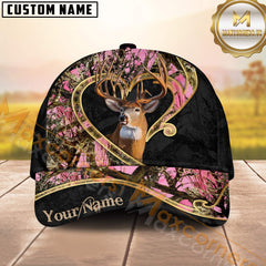 Heart Buck Deer Hunting Hat Pink Camo Custom Name – Romantic Hunter Cap Gift for Him or Her