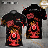 Maxcorners Billiard Good Vibes Neon Crown Multicolor Options Personalized Name, Team Name 3D Shirt (4 Colors)