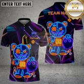 Maxcorners Bowling Bear Neon Glow Multicolor Options Personalized Name, Team Name 3D Shirt (4 Colors)