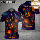 Maxcorners Halloween Bear Pumpkin Neon Glow Multicolor Options Personalized Name, Team Name 3D Shirt (4 Colors)
