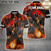 Maxcorners Billiards Shirt Grim Reaper Fire Design Multicolor Options Personalized Name, Team Name 3D Shirt (4 Colors)