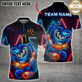 Maxcorners Bowling Shirt Neon Shark Glow Effect Multicolor Options Personalized Name, Team Name 3D Shirt (4 Colors)