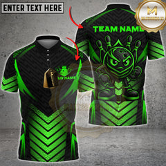 Maxcorners Bowling Shirt Angry Ball Black Carbon Pattern Multioptions Personalized Name, Team Name Unisex 3D Shirt (4 Colors)