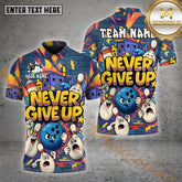 Maxcorners Graffiti Bowling Ball & Pins Funny Never Give Up Multicolor Options Personalized Name, Team Name 3D Shirt (4 Colors)