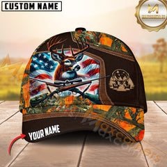 Maxcorners Hunting Deer American Flag Rifle Multicolor Options Personalized Name 3D Cap