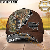 Maxcorners Hunting Hat – Realistic Deer with US Map & Stitch Style, Multicolor Options Personalized Name Custom Cap