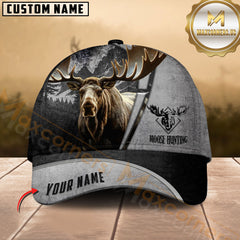 Maxcorners Hunting Grey Leather Camo Design Personalized Name 3D Cap (Deer/Moose/Elk/Turkey/Boar/Duck)
