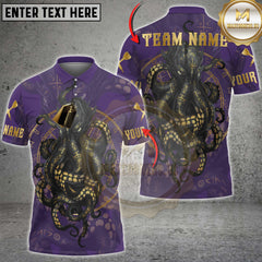 Dark fantasy darts shirt with a golden octopus and runic circle symbols. Black and gold mystical pattern with glowing eyes.