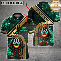 Maxcorners Billiards Shirt King 8 Ball Golden Fire Design Multicolor Options Personalized Name, Team Name 3D Shirt (4 Colors)