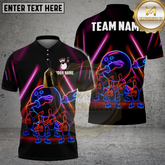 Maxcorners Bowling Shirt 3D Neon Dabbing Ball & Pins Multicolor Options Personalized Name, Team Name 3D Shirt (4 Colors)