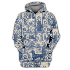 Maxcorners Pattern Golf Shirt, Dachshund Golf Shirt For Men, Toile De Jouy Shirt For Golfer