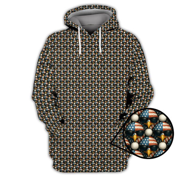 Maxcorners American Flag Eagle And Golf Ball Pattern Golf Polos, USA Golf Shirt, Crazy Golf Shirt For Men