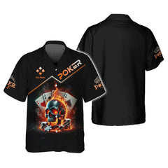 Maxcorners Custom Poker-Themed T-Shirt with Fiery Skull, Aces and Poker Chips Design, Poker T ShirtsLM1009