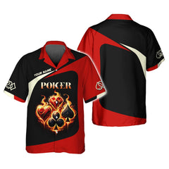 Maxcorners Custom Fiery Poker T-Shirt - Glowing Card Suits & Bold Black-Red Design, Gift For Poker PlayersLM1009