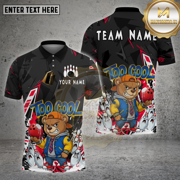 Maxcorners Bowling Shirt Too Cool Bear Cartoon Graffiti Multioptions Personalized Name, Team Name Unisex 3D Shirt