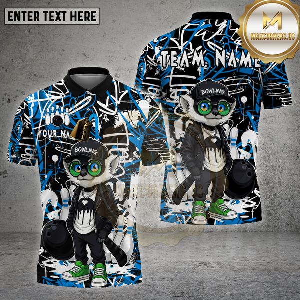 Maxcorners Bowling Shirt Lemur Graffiti Leather Jacket Multioptions Personalized Name, Team Name Unisex 3D Shirt
