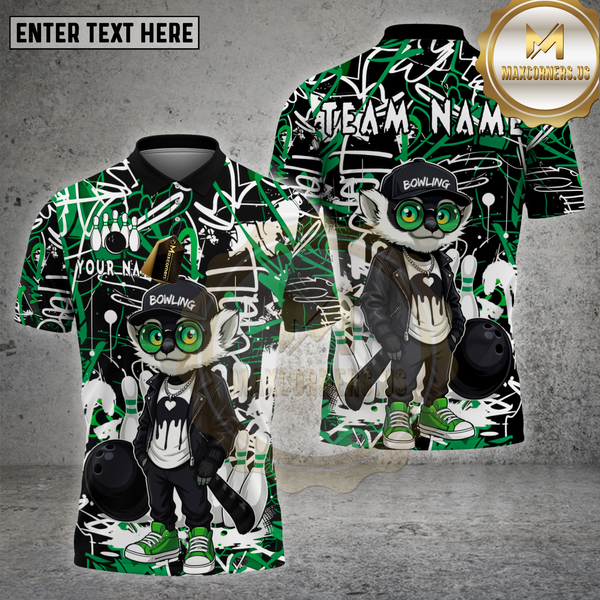 Maxcorners Bowling Shirt Lemur Graffiti Leather Jacket Multioptions Personalized Name, Team Name Unisex 3D Shirt