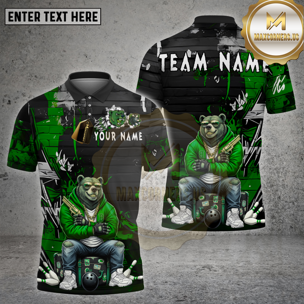 Maxcorners Bowling Shirt Bear Graffiti Hoodie Gangster Multioptions Personalized Name, Team Name Unisex 3D Shirt