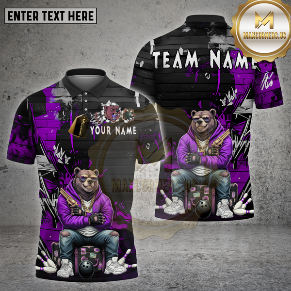 Maxcorners Bowling Shirt Bear Graffiti Hoodie Gangster Multioptions Personalized Name, Team Name Unisex 3D Shirt
