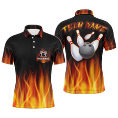 Maxcorners Custom Bowling Polo Shirts Men Flame Team Bowling Jerseys Halloween Bowler Outfits LM2509