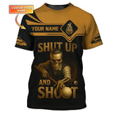 Maxcorners Custom Billiard Shirt – Grim Reaper Skeleton Design – Shut Up and Shoot Pool Tee LM0509