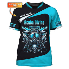 Maxcorners 3D Full Print Scuba Diving T-Shirt Deep Sea Adventure Personalized Name Gift For Diver Lovers LM2111