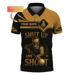 Maxcorners Custom Billiard Shirt – Grim Reaper Skeleton Design – Shut Up and Shoot Pool Tee LM0509