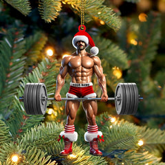 Maxcorners Weightlifter Santa Christmas Ornament, Personalized Ornament 2D Flat LM2211