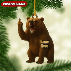 Maxcorners Personalized Funny Bear Fukin' Finger Hunting Acrylic Christmas Ornament And Keychain Custom Gift For Hunters 2D Flat