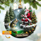 Maxcorners Custom Name Santa Fishing Ornament, Fishing Lover Christmas Gift 2D Flat LM2211