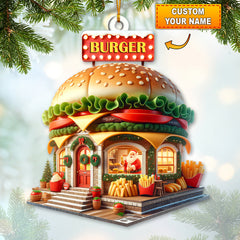 Maxcorners Custom Name Burger Ornament, Burger Lover Christmas Gift 2D Flat LM2111