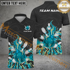 Maxcorners Ball Fire Flame Bowling Jersey Multicolor Option Customized Name, Team Name 3D Polo Shirt