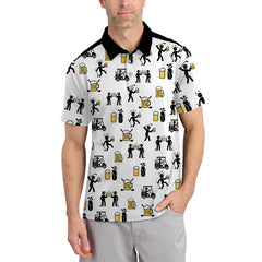 Maxcorners Beer Golf Shirt, Custom Golf Shirt With Funny Drinking & Golf Cart Pattern For Men