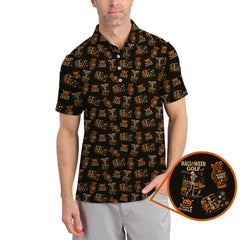 Skeleton Pattern Golf Shirts, Funny Golf Polos For Men, Halloween Golf Shirt For Golfers