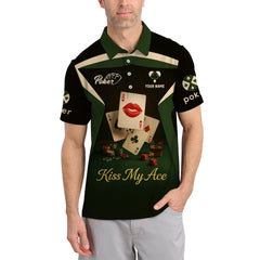 Maxcorners Kiss My Ace Poker Shirt, Funny Poker Polos, Personalized Name Poker ShirtsLM1009