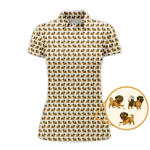 Maxcorners Pug Pattern Golf Shirt - Dog Golf Polos For Pet Lovers - Funny Golf Shirts For Golfers