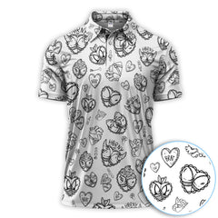 Maxcorners Horny Brat Sketch Pattern Polos, Funny Golf Shirt For Men, Golf Gift For Golfer