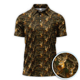 Maxcorners Deer Pattern Polos For Golfer, Realistic Camo Shirt, Crazy Golf Shirt For Men