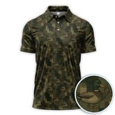 Maxcorners Mallard Duck Camo Polos For Men, Waterfowl Pattern Shirt, Crazy Golf Shirt For Golfer